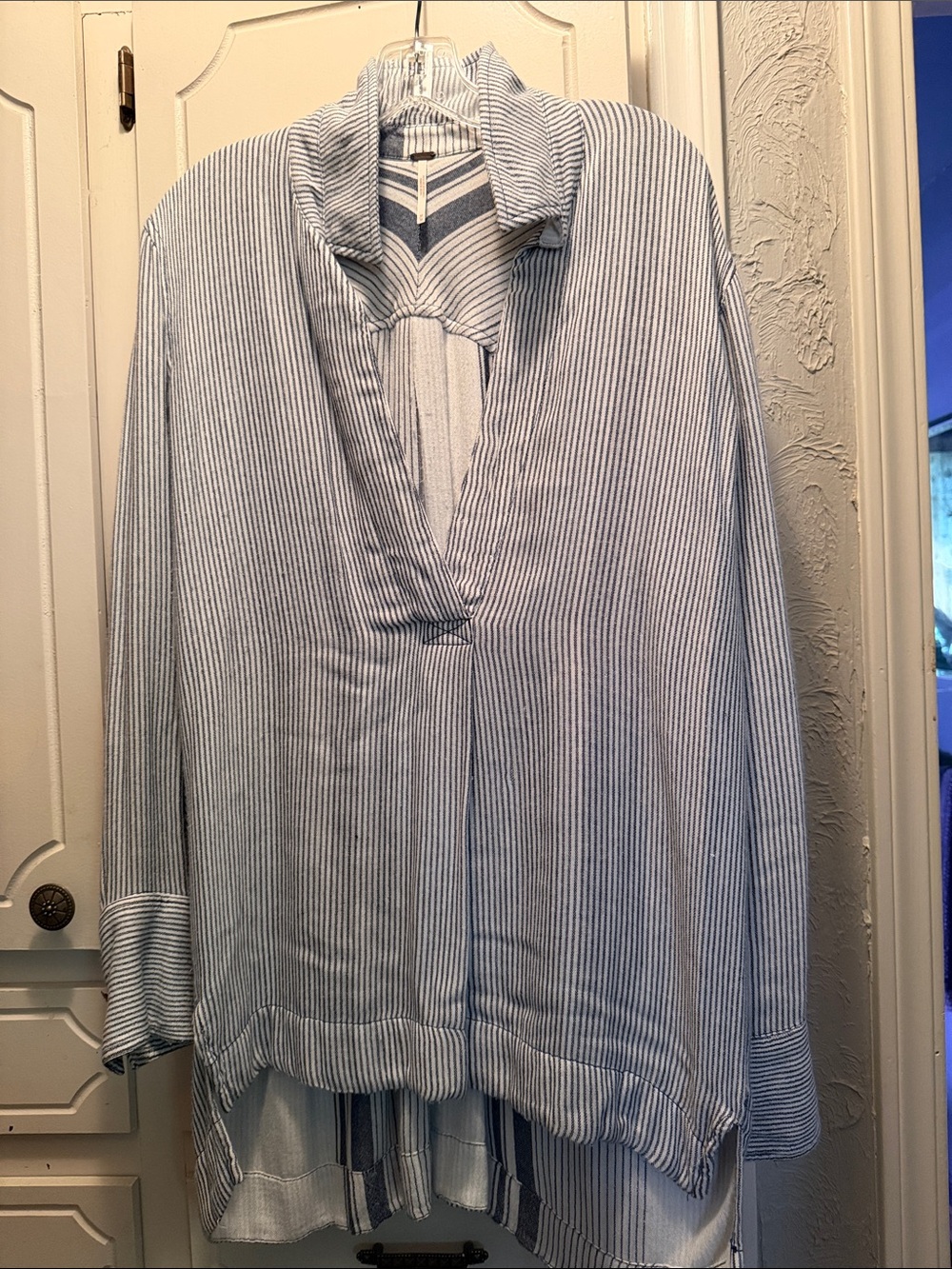Free People Blue and White Striped V-Neck Tunic